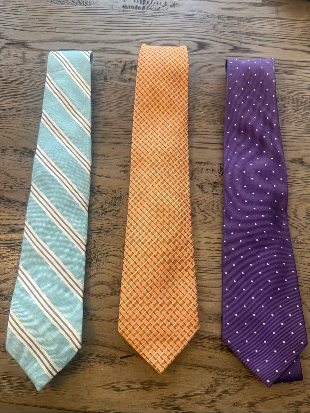 Jos. A. Bank Orange\Purple Polka Dot/Teal Pin Stripe Diamond-Grid Silk Tie Lot
